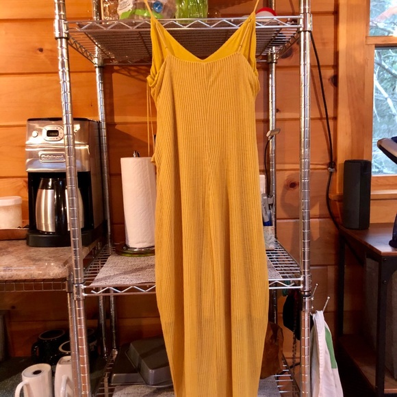 Express Twist Front Rib Sheath Midi Yellow Dress - Picture 9 of 11